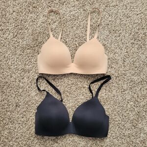 Gap Body GapBody Lot Wireless T-shirt Bra Nude Beige Black Racerback 32D